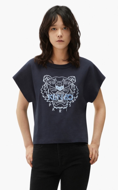 Kenzo Women Tiger Boxy T-shirt Blue Black